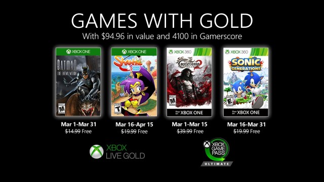Annunciati i Games with Gold di marzo 2020